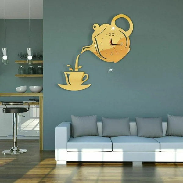 Creative Kettled Shaped & Coffee Cup Wall Clock 3D Acrylic