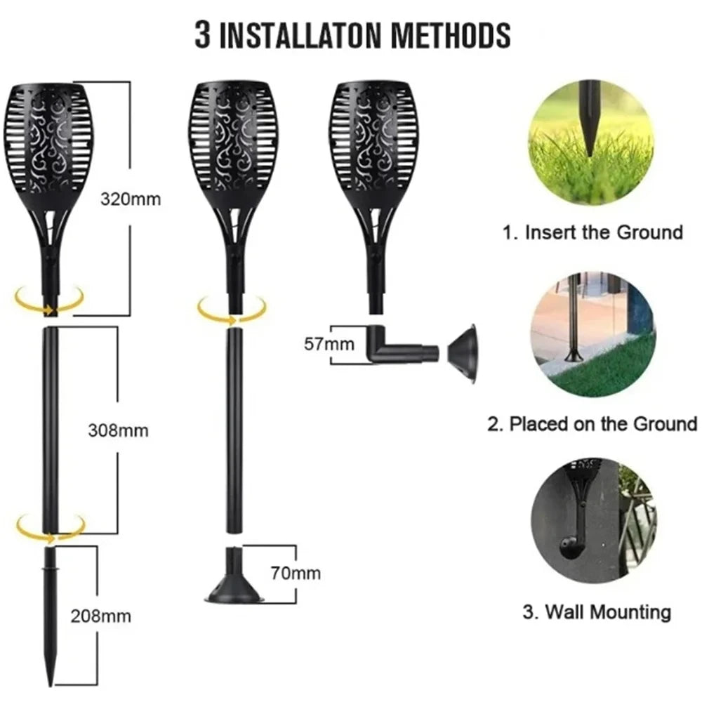 LED Solar Flame Torch Light Flickering Waterproof Garden Decor