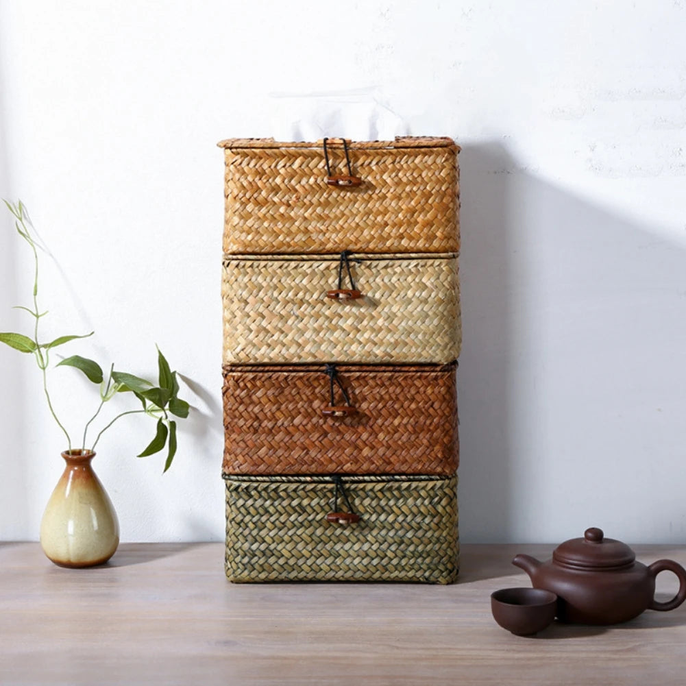 Handmade Woven Straw Tissue Box