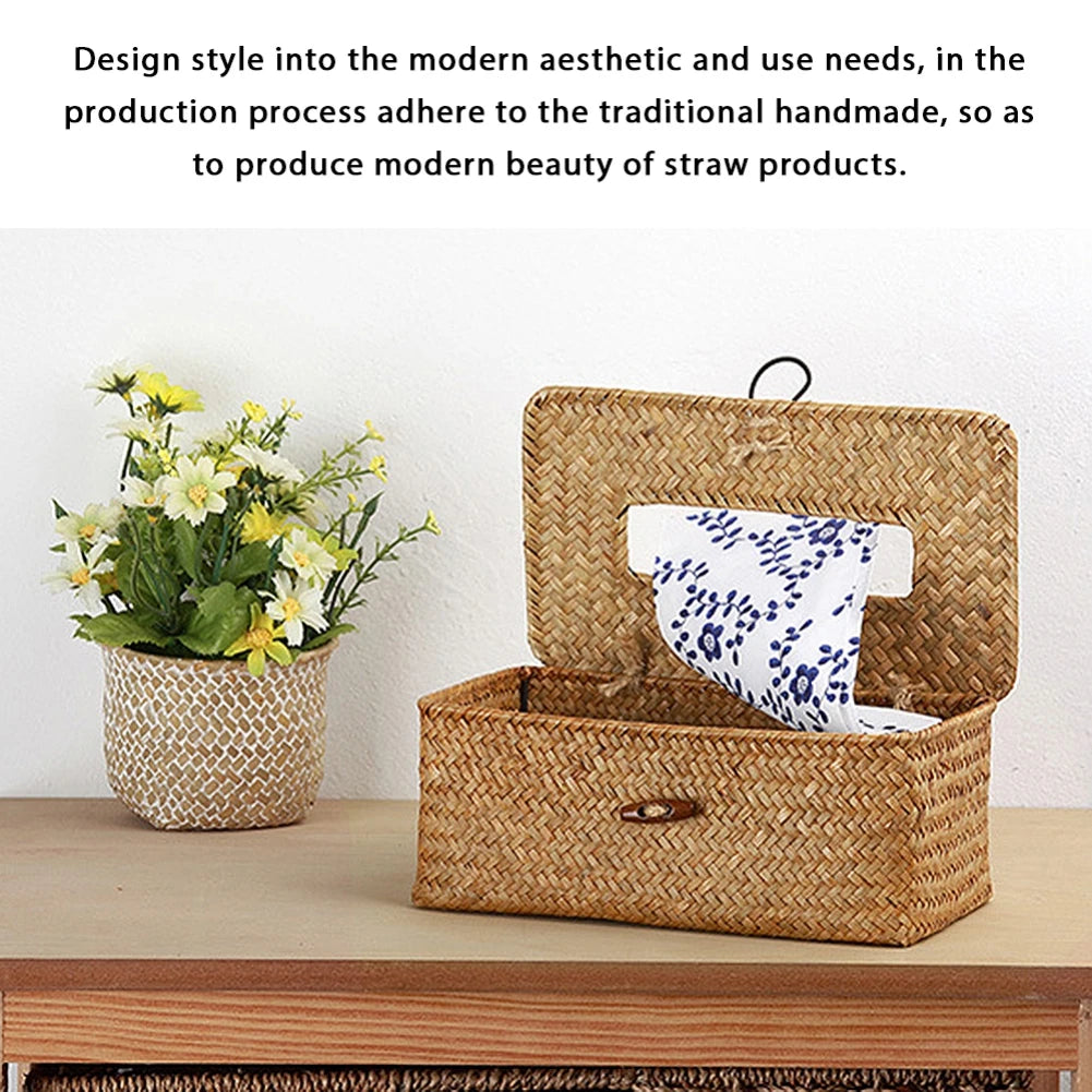 Handmade Woven Straw Tissue Box