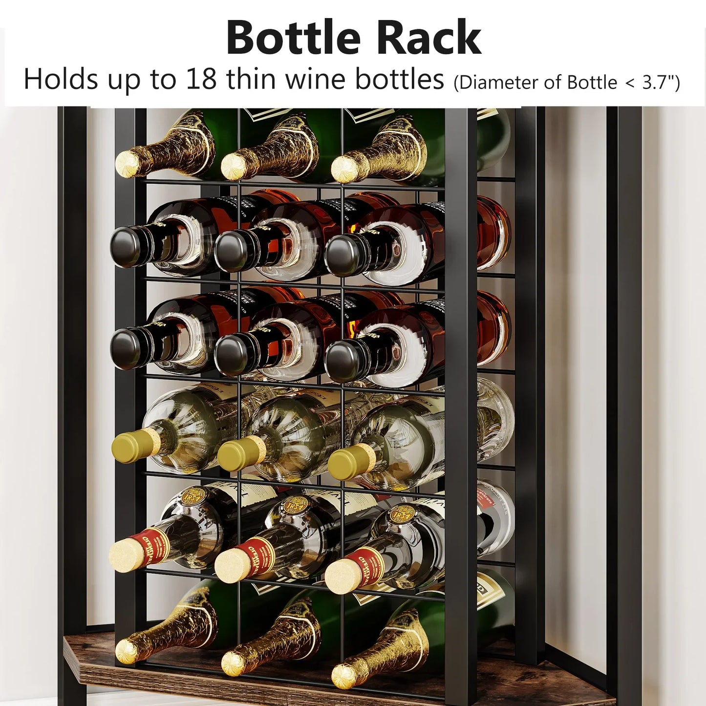 Wine Rack Bar Cabinet 4 Tier Corner Shelf with Glass Holder