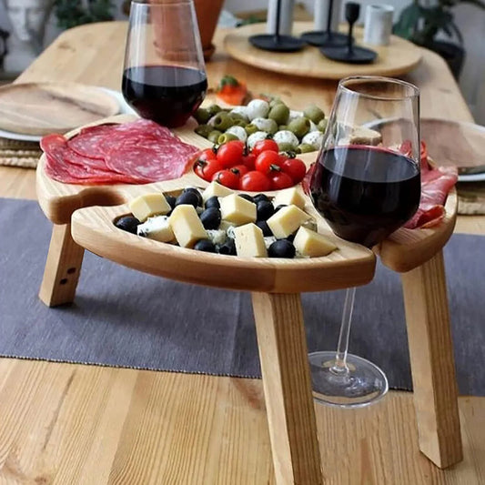 Wooden Folding Snack & Wine Rack Picnic Table