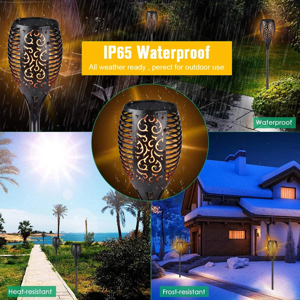 LED Solar Flame Torch Light Flickering Waterproof Garden Decor