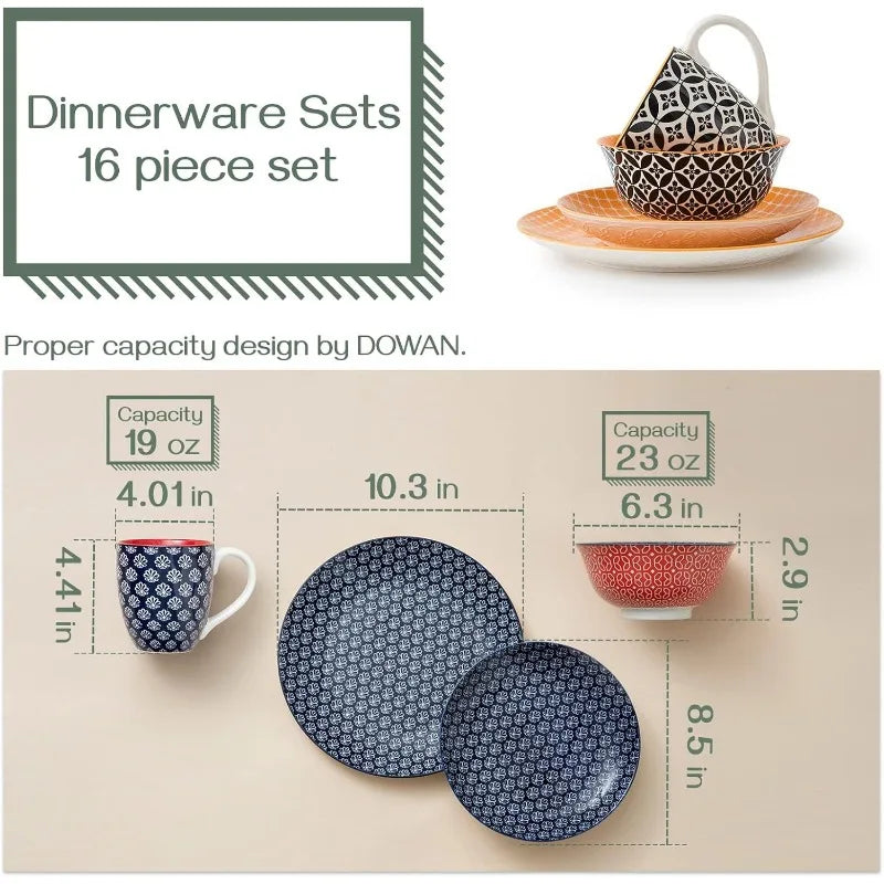 12 Piece Colorful Ceramic Dinnerware for 4 People