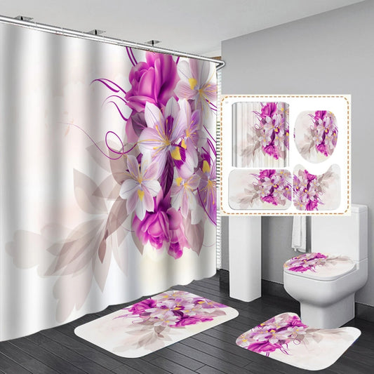 4 Pcs Shower Curtain Set with 12 Hooks