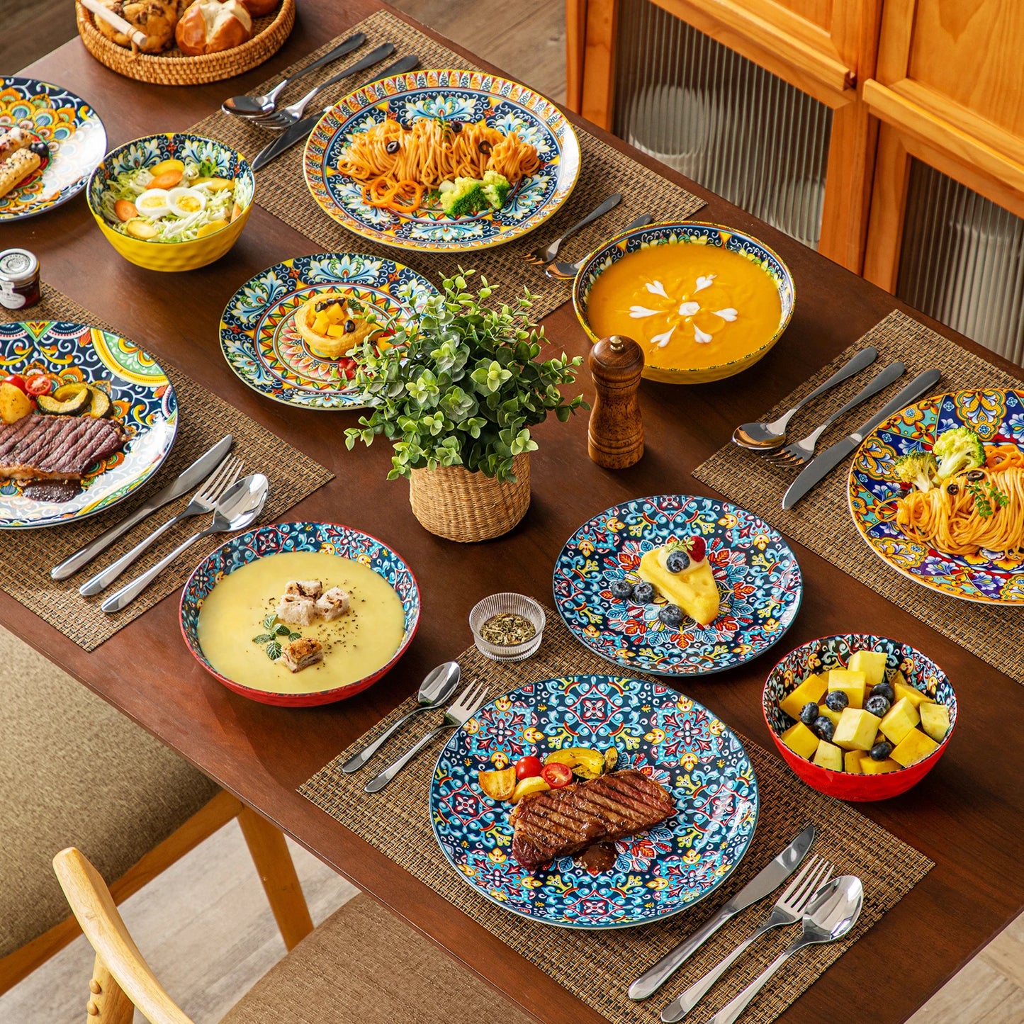 6-24 Piece Bohemian Style Ceramic Dinnerware Set