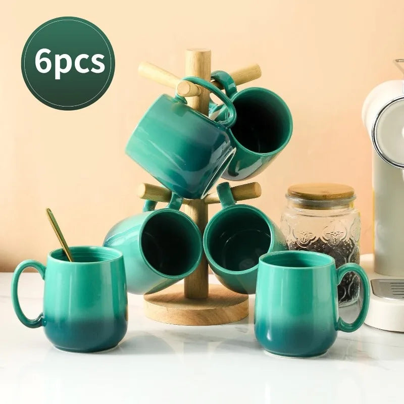 Set of 6/15oz Ceramic Coffee Mugs with Handle