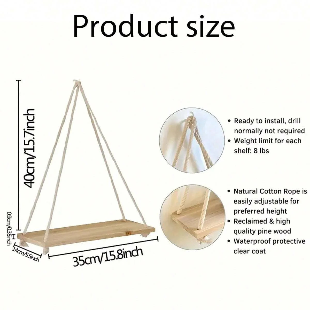 1PCS Wall Hanging Rope Shelf