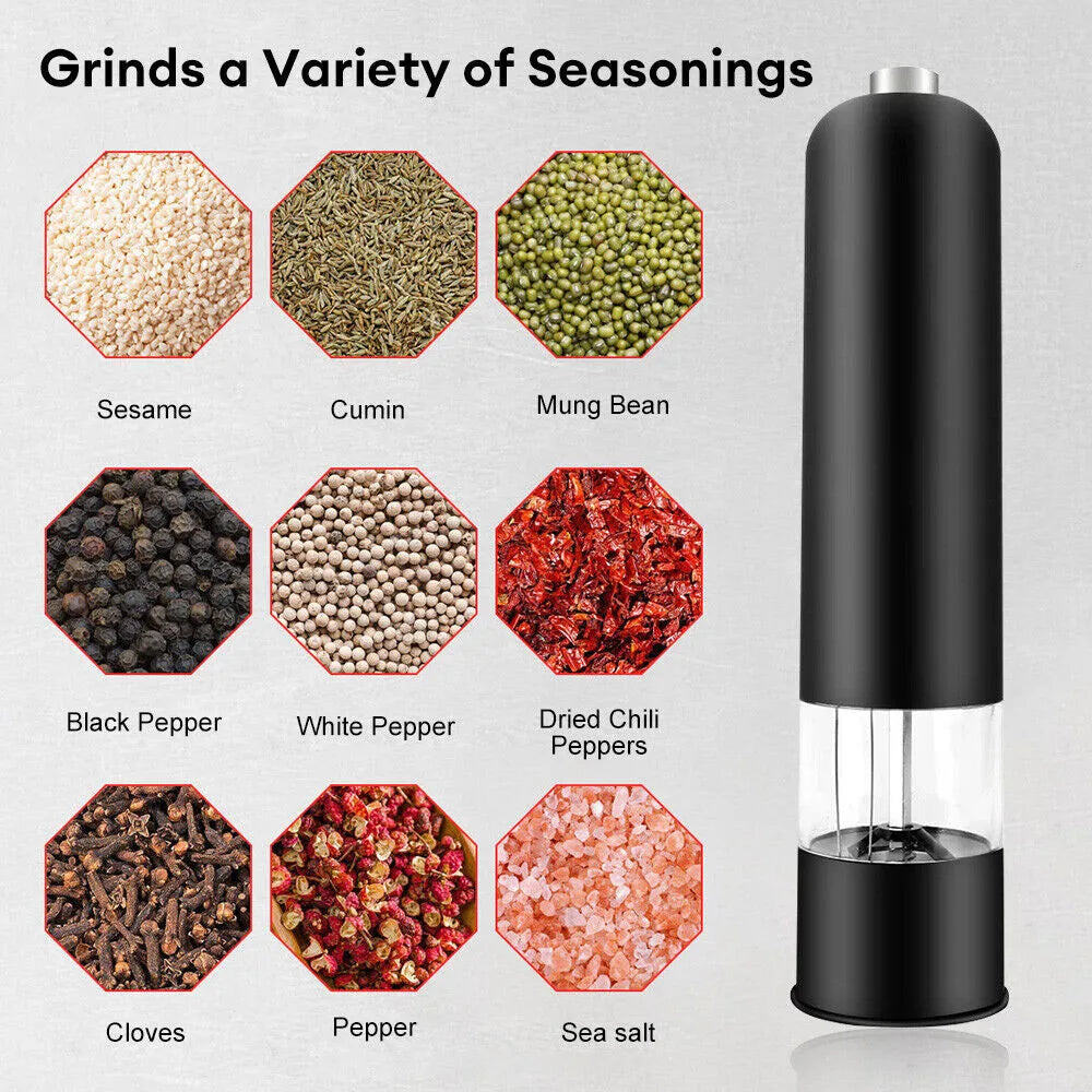 Black Electric Grinder for Salt, Pepper & Spices with LED Light