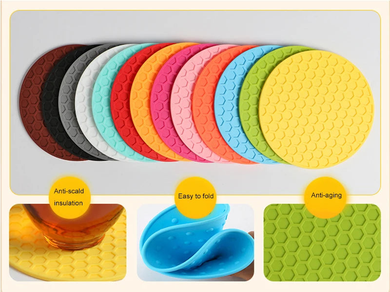 Round Silicone Coasters Anti-slip & Heat Thickened