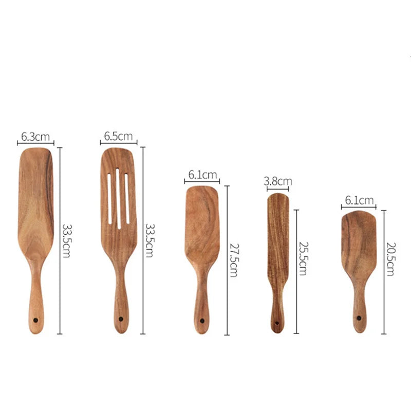 Teak Wood Long Handle Spatula Kitchen Turner Non-Stick