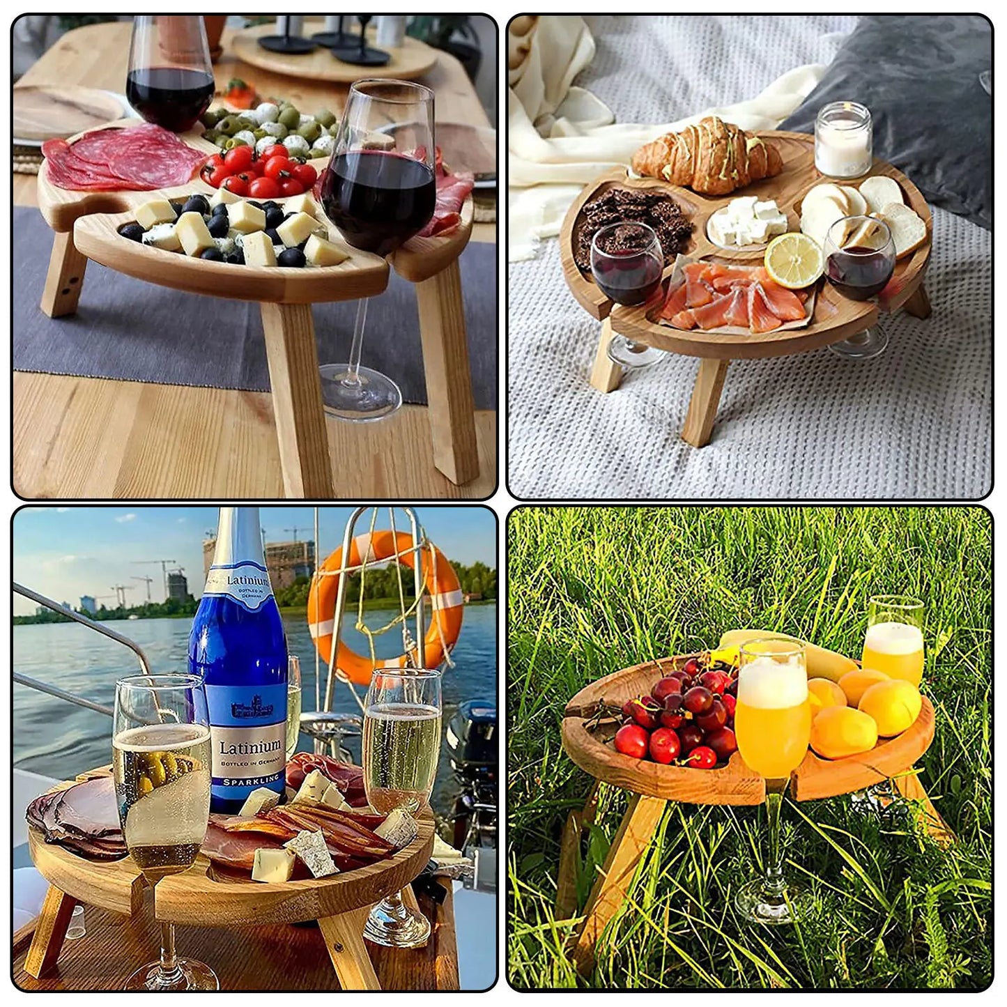 Wooden Folding Snack & Wine Rack Picnic Table