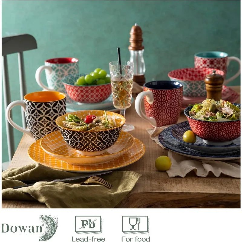 12 Piece Colorful Ceramic Dinnerware for 4 People