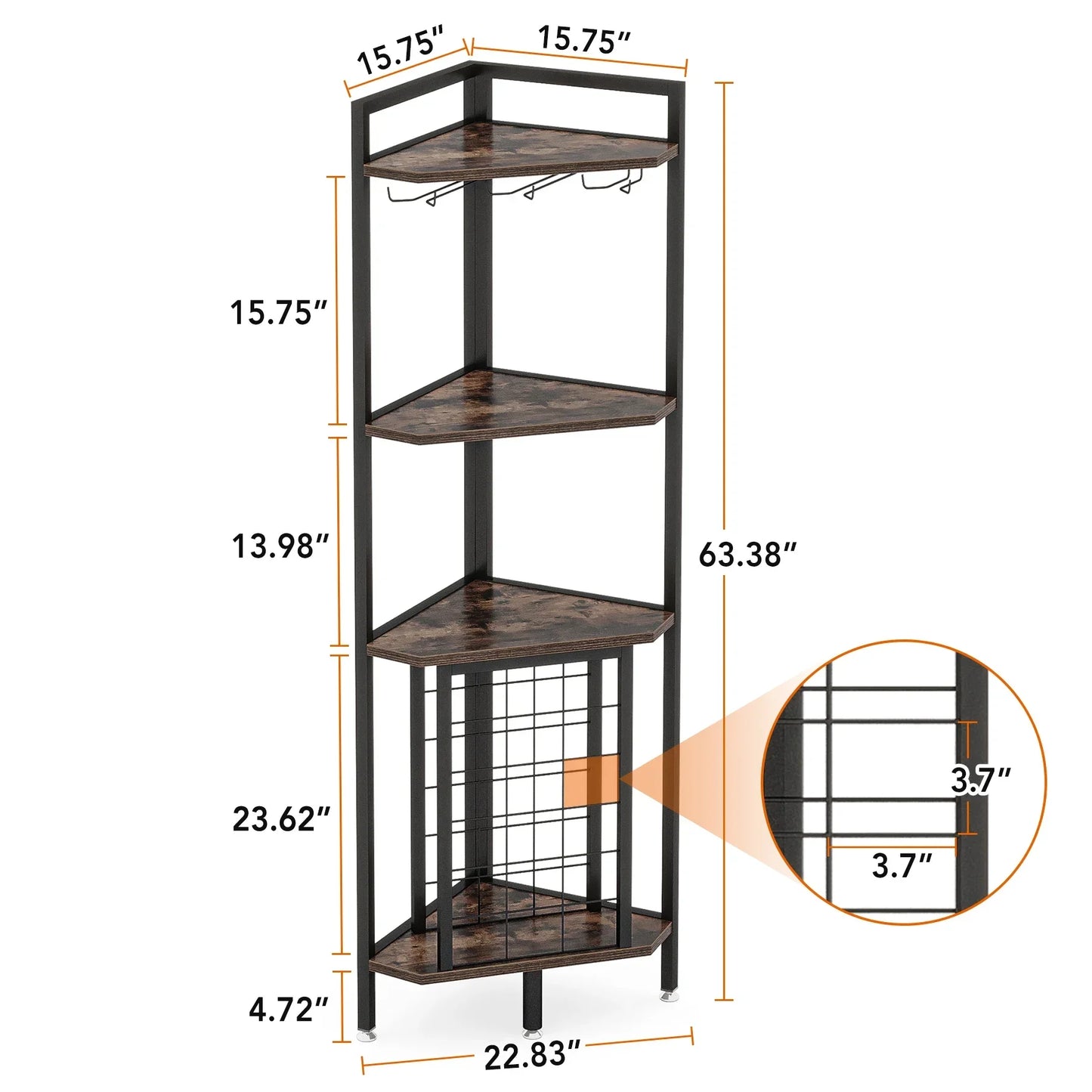 Wine Rack Bar Cabinet 4 Tier Corner Shelf with Glass Holder