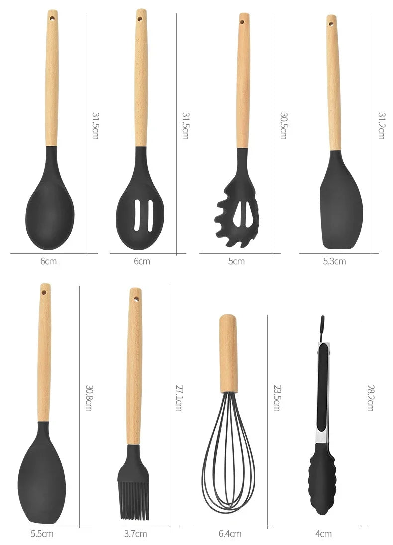 12PCS Food Grade Silicone Kitchen Cookware Utensils Set