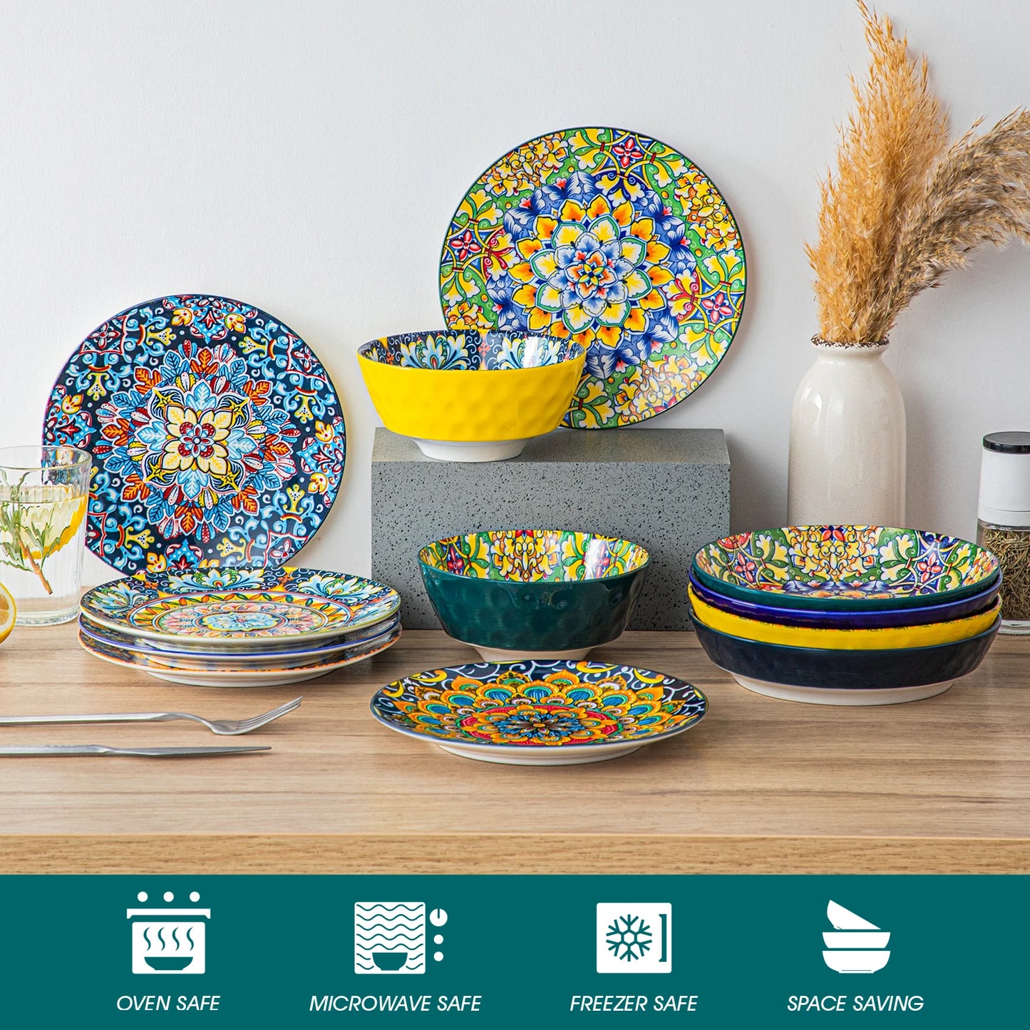 6-24 Piece Bohemian Style Ceramic Dinnerware Set