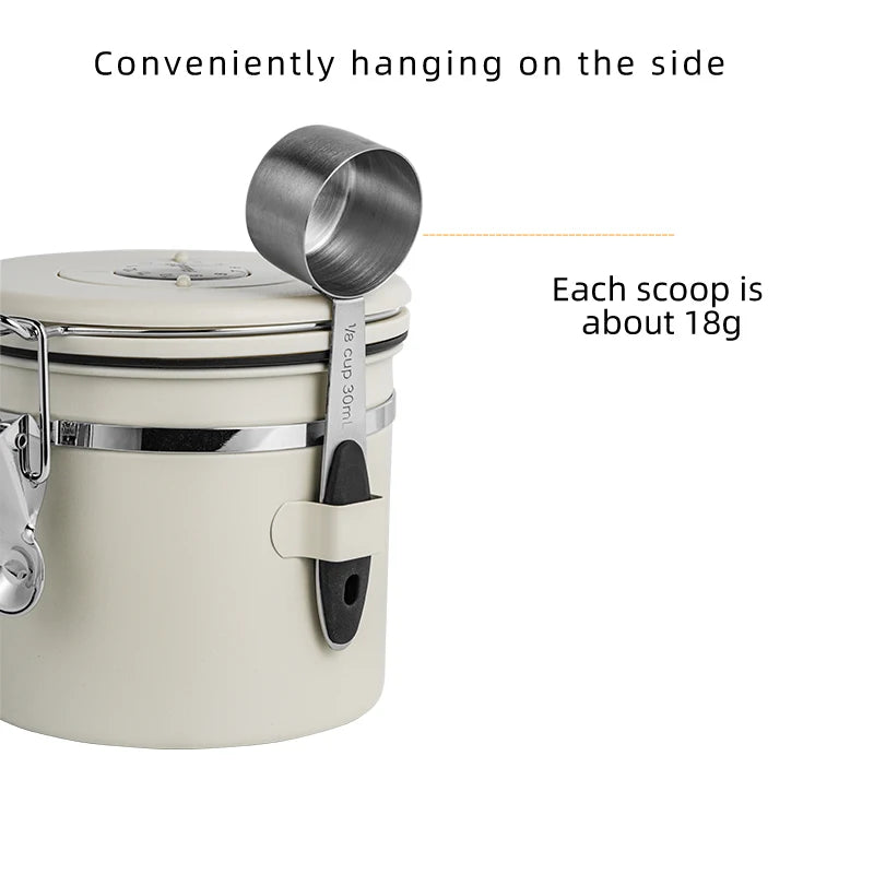 Stainless Steel Airtight Coffee Container with CO2 Valve & Measuring Spoon for Fresh Coffee