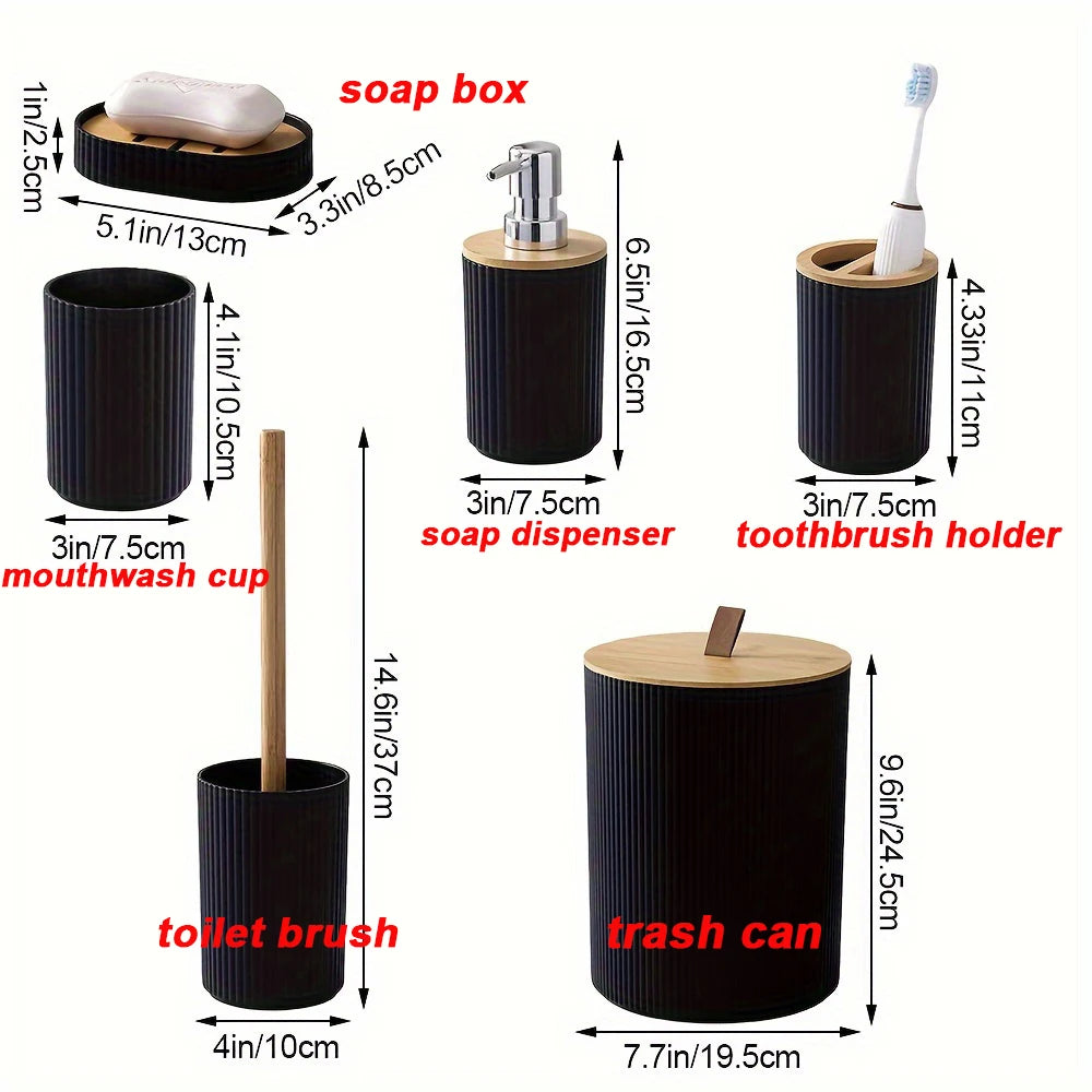 6 Piece Soap Bamboo Bathroom Storage Set