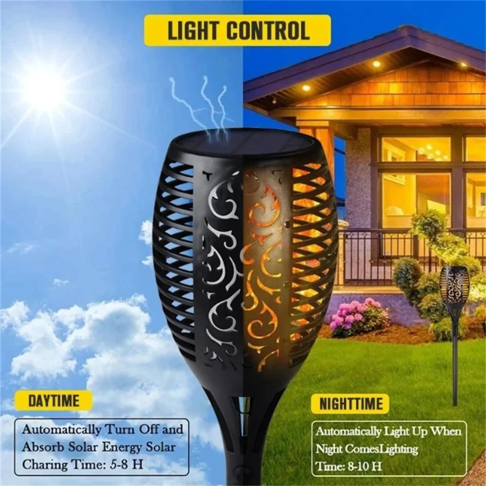 LED Solar Flame Torch Light Flickering Waterproof Garden Decor