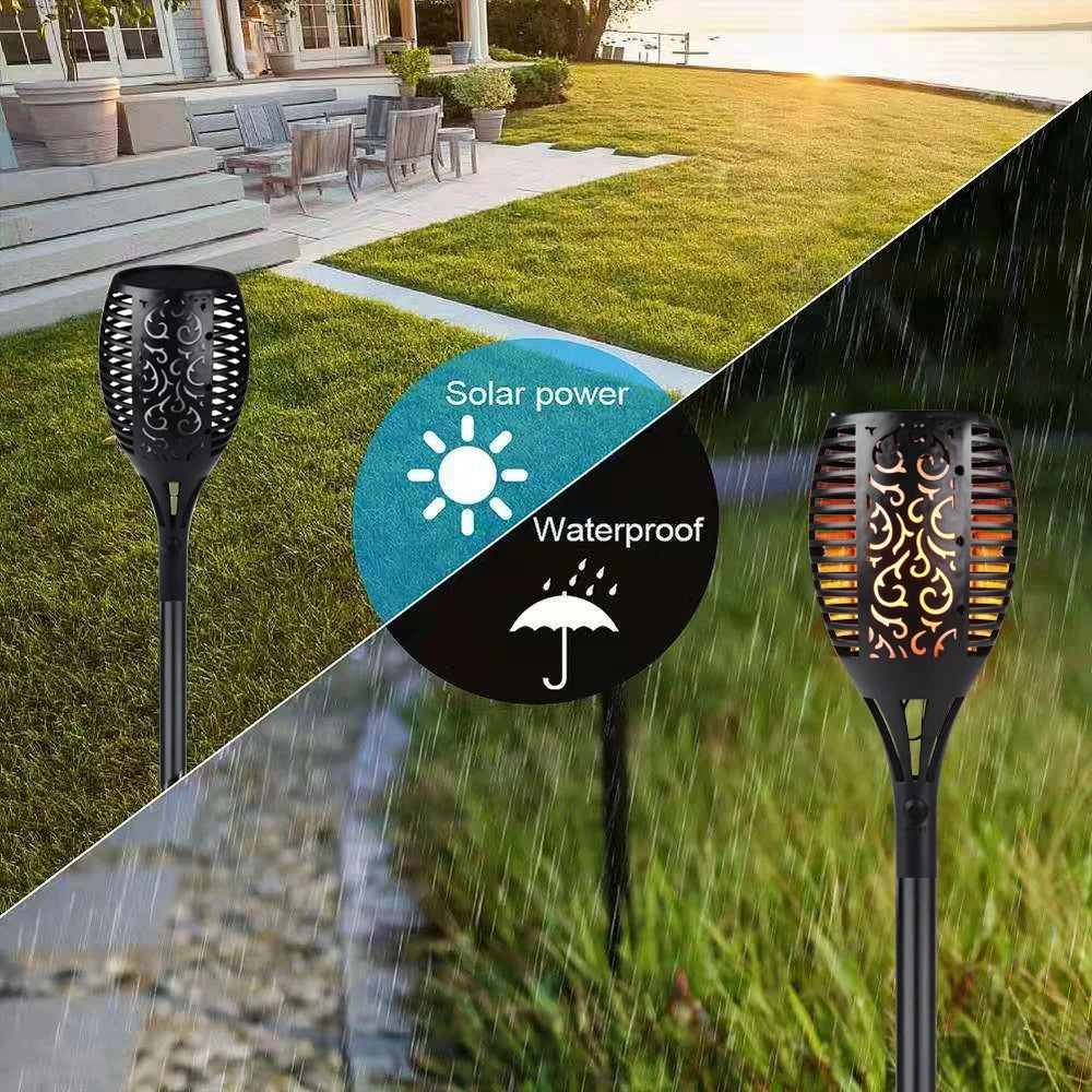 LED Solar Flame Torch Light Flickering Waterproof Garden Decor