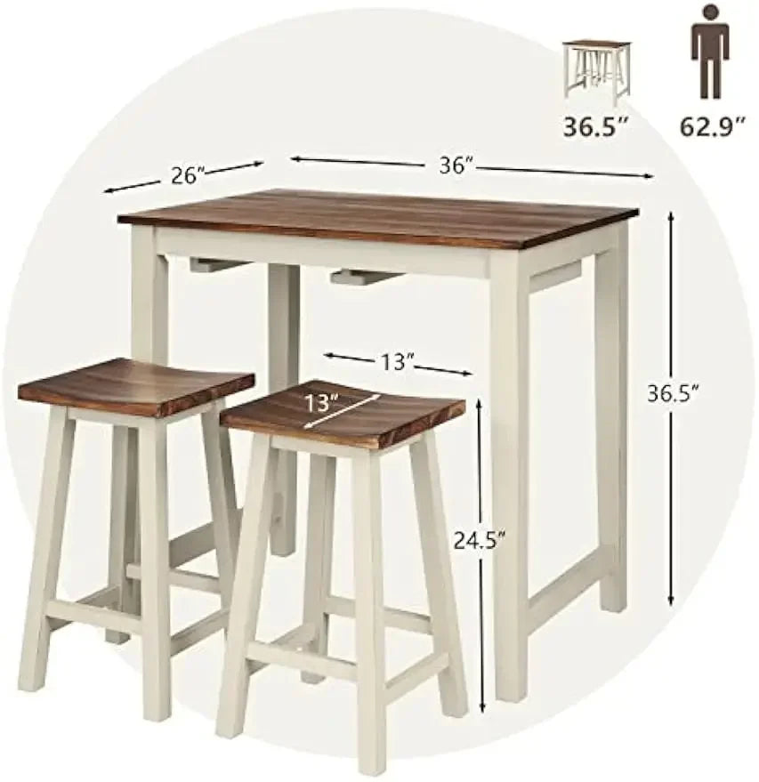 3 Pieces Counter Height Pub Table Set with 2 Saddle Stools