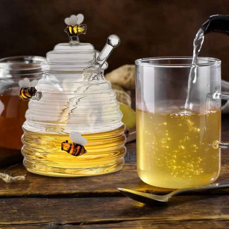 Glass Honey Pot Glass Mixing with Lid