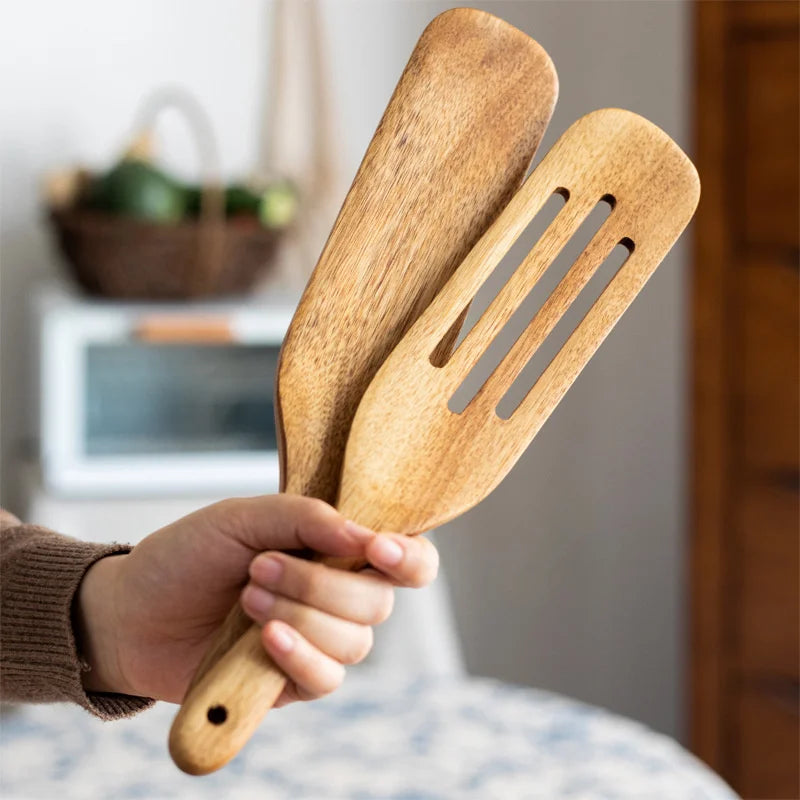 Teak Wood Long Handle Spatula Kitchen Turner Non-Stick