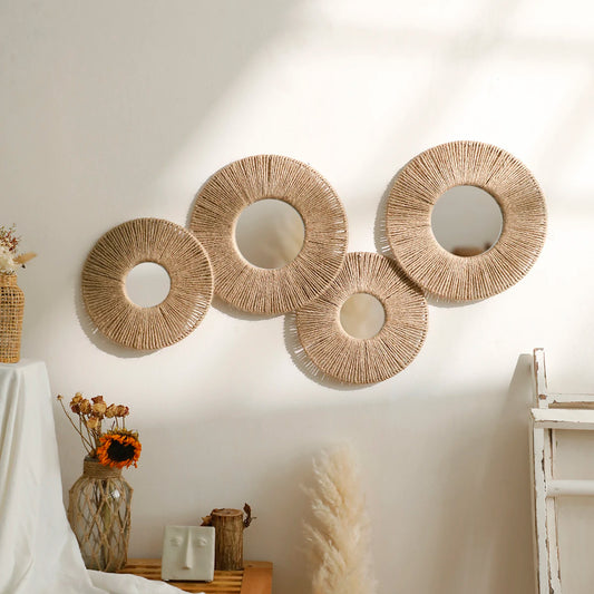 Woven Hemp Rope Boho Round Wall Mirror