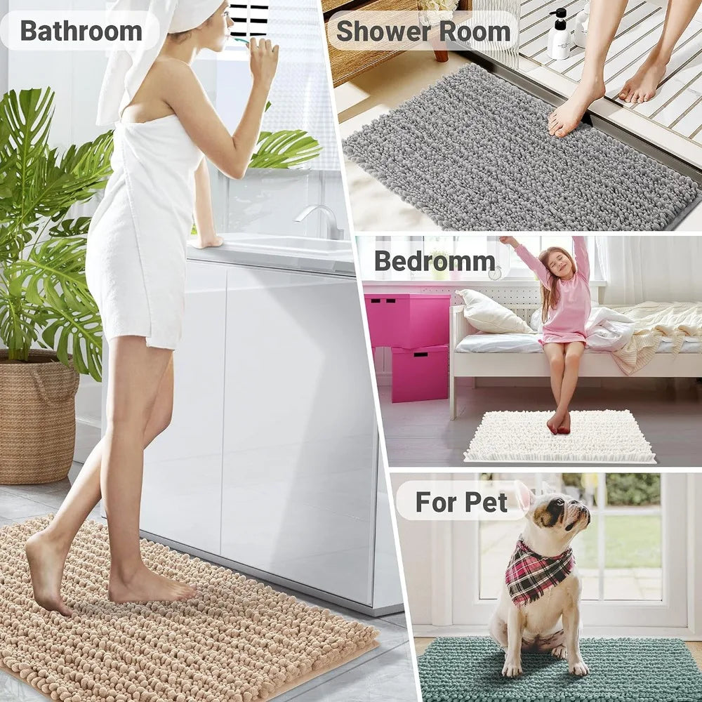 3 Pcs Chenille Absorbent Non-Slip Bathroom Rug Set