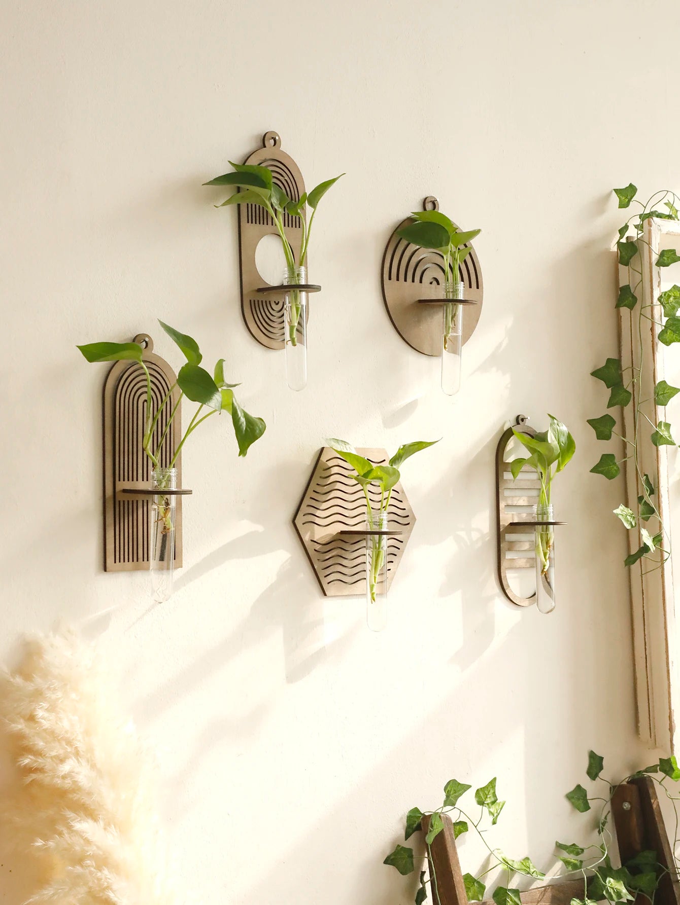 Wood Wall Vase for Green Plants