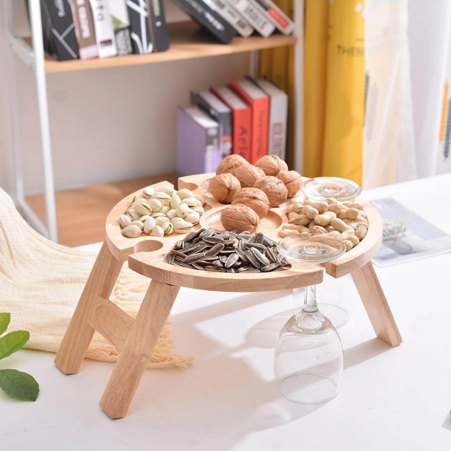 Wooden Folding Snack & Wine Rack Picnic Table