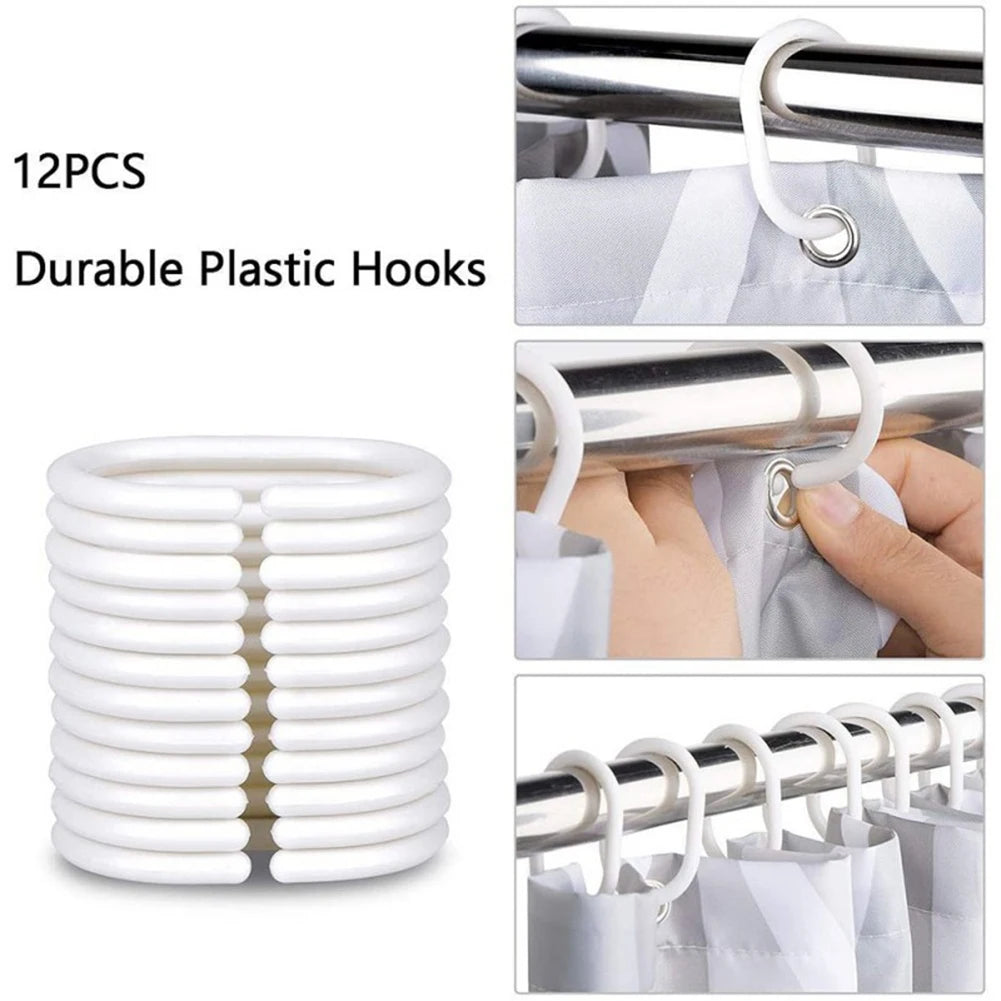 4 Pcs Shower Curtain Set with 12 Hooks