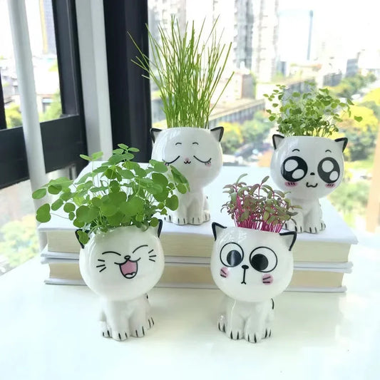 1pc Mini Cat Cartoon Ceramic Flowerpot