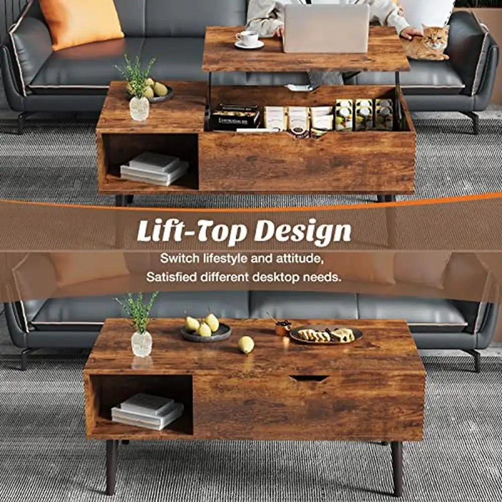 Wooden Lift Top Coffee Table with Storage & Shelf