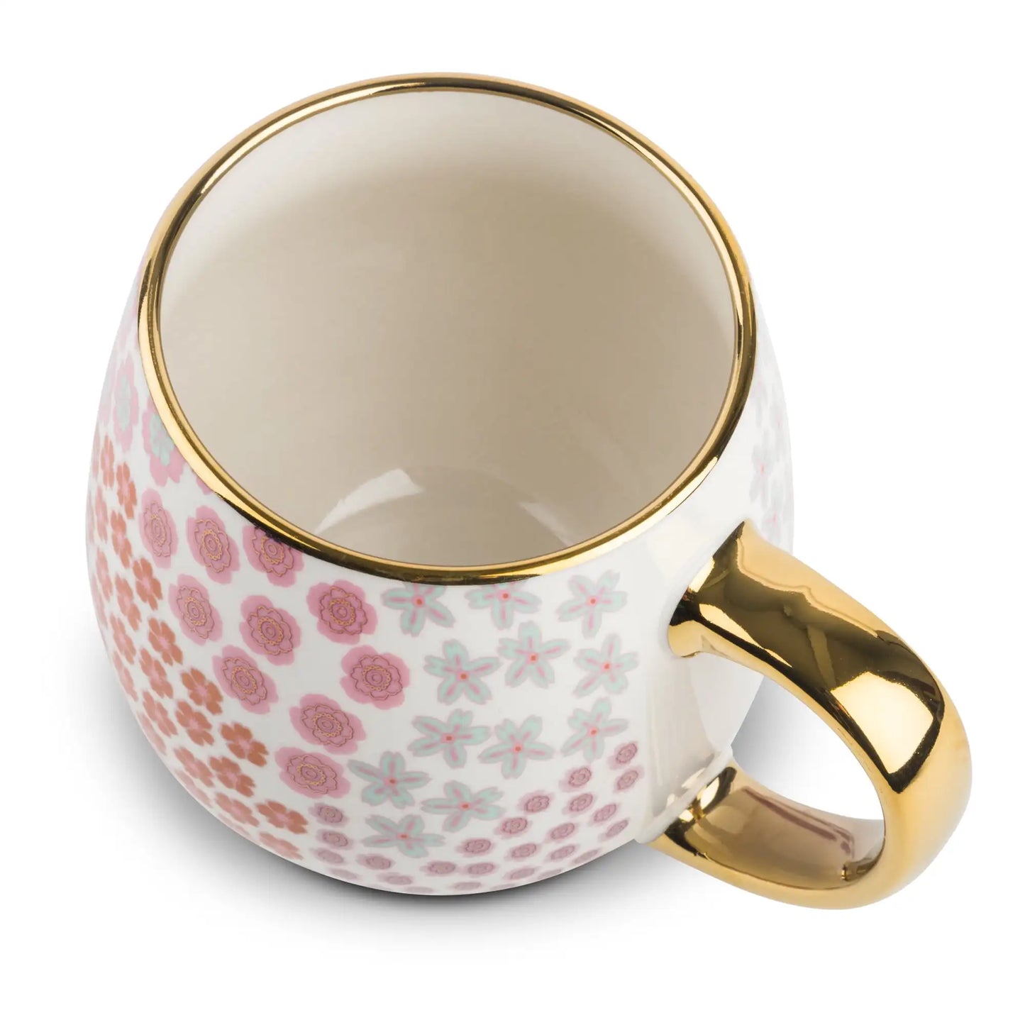 Gold Floral Stoneware Coffee Mug 16oz