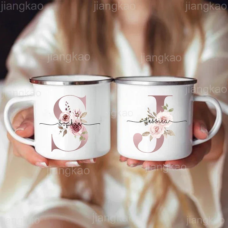 12oz Personalized Mug Floral Initial Name Cup