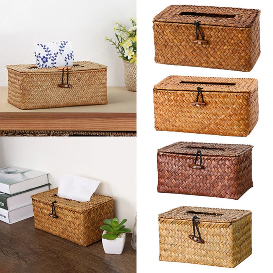 Handmade Woven Straw Tissue Box