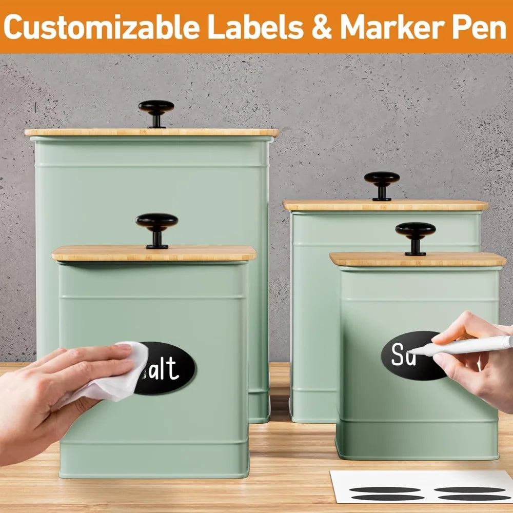 Kitchen Canisters for Countertop Set of 4 with Customizable Chalkboard Labels & Marker Pen